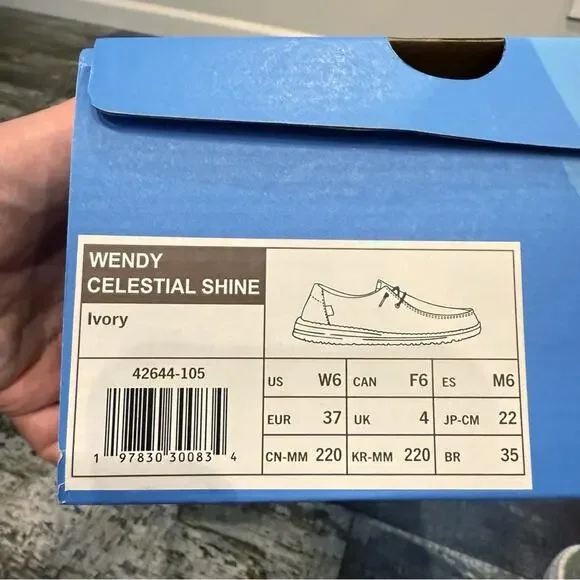 Hey Dude Loafers Shoes Womens Size 6 Ivory Wendy Celestial Shine Beach Comfy NEW - Picture 4 of 11